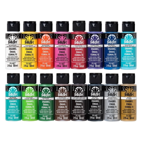 FolkArt Enamel Glass Acrylic Craft Paint Set, Gloss Finish, Multicolor, Set of 16, 2 fl oz