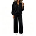 thumbnail image 2 of Mifsaly 2 Piece Athletic Sets for Women Full Zip Jacket And Wide Leg Pants Fall Winter Casual Activewear Black,S, 2 of 5