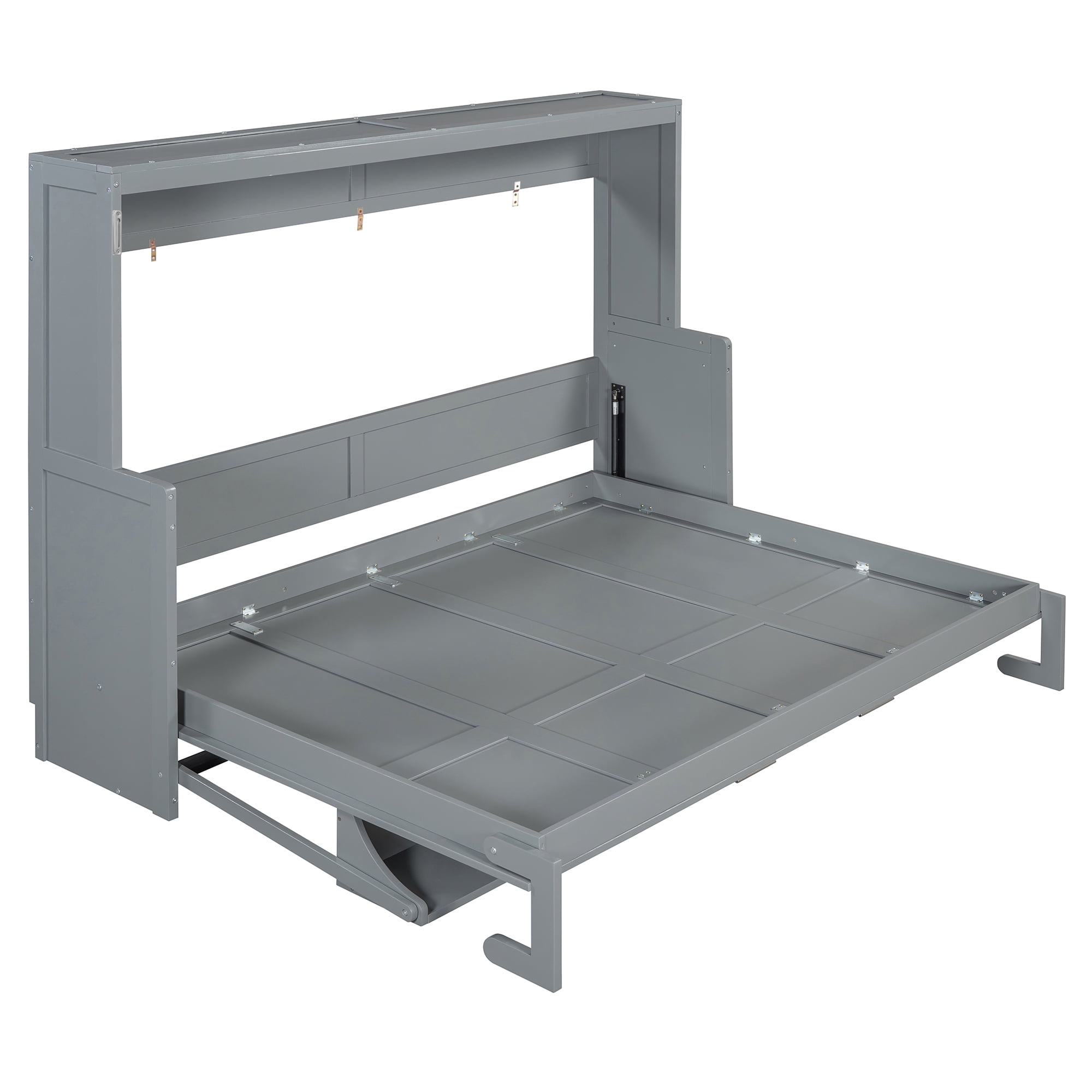 Mintazer Queen Wall Murphy Bed with Desk & Hydraulic Lift, Multifunctional Foldable Desk Bed for Small Spaces Apartments, Gray