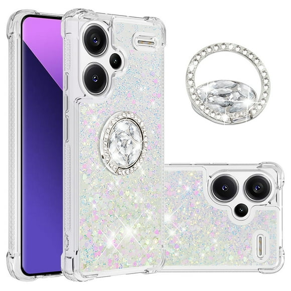 Funda para Xiaomi Redmi Note 13 Pro Plus 5G con Brillo Líquido Flotante, Purpurina, Parachoques y Anillo Giratorio Soporte