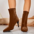 thumbnail image 2 of HAPIMO Women Ankle Boots Pointed Toe Heel Stretch Suede‑like Upper Footwear For Night Events And Fashion Weekend Gatherings Brown 41, 2 of 9