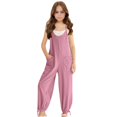thumbnail image 2 of MKOSPLRT Jumpsuits for Girl Casual 5-14Y Scoop Neck Adjustable Spaghetti Strap Romper Long Harem Pants Solid Tie Hem Jumpers with Pocket, 2 of 9