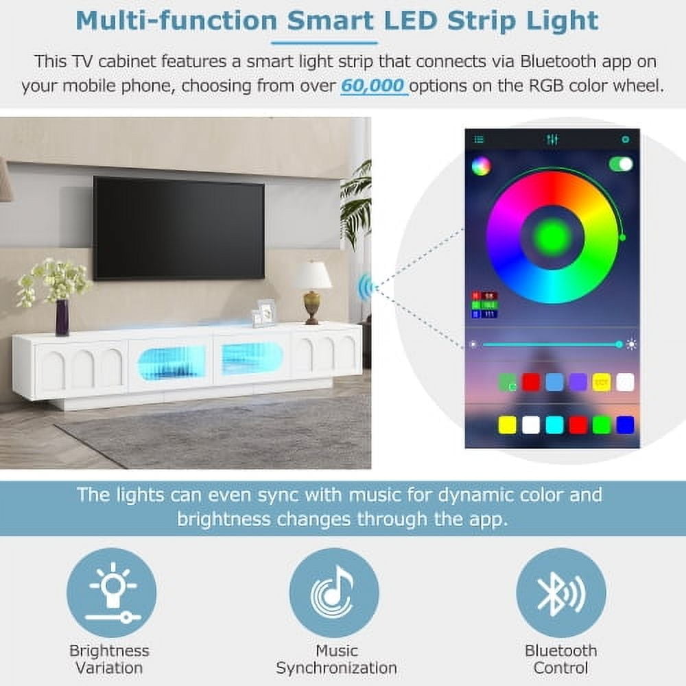 HICOMILA Large LED TV Stand for up to 95" TVs, Entertainment Center with 2 Storage Cabinet & 2 Deep Drawers for Living Room, White