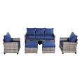 thumbnail image 2 of Decksplore 5 Piece Navy Blue All Weather Wicker Patio Furniture Set, Outdoor Sectional Sofa with High Back Chairs and Ottomans for Porch Garden Backyard, 2 of 9
