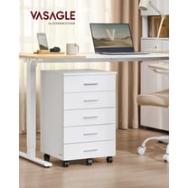 Mobile 5-Drawer File Cabinet - Tool-Free Assembly, Locking Wheels, Printer Stand for Home Office, Cloud White