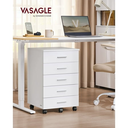 Mobile 5-Drawer File Cabinet - Tool-Free Assembly, Locking Wheels, Printer Stand for Home Office, Cloud White