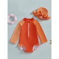 thumbnail image 2 of Suealasg Baby Girl One Piece Swimsuits Hat Long Sleeve Contrast Color Swimwear Rompers Infant Summer Rash Guard Bathing Suit Beachwear, 2 of 7
