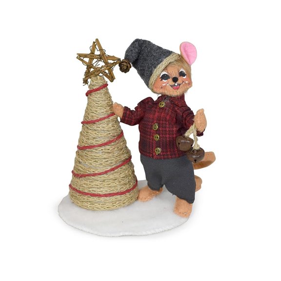 Annalee Plaid and Pine Mouse with Tree, 6 inch Collectible Figurine