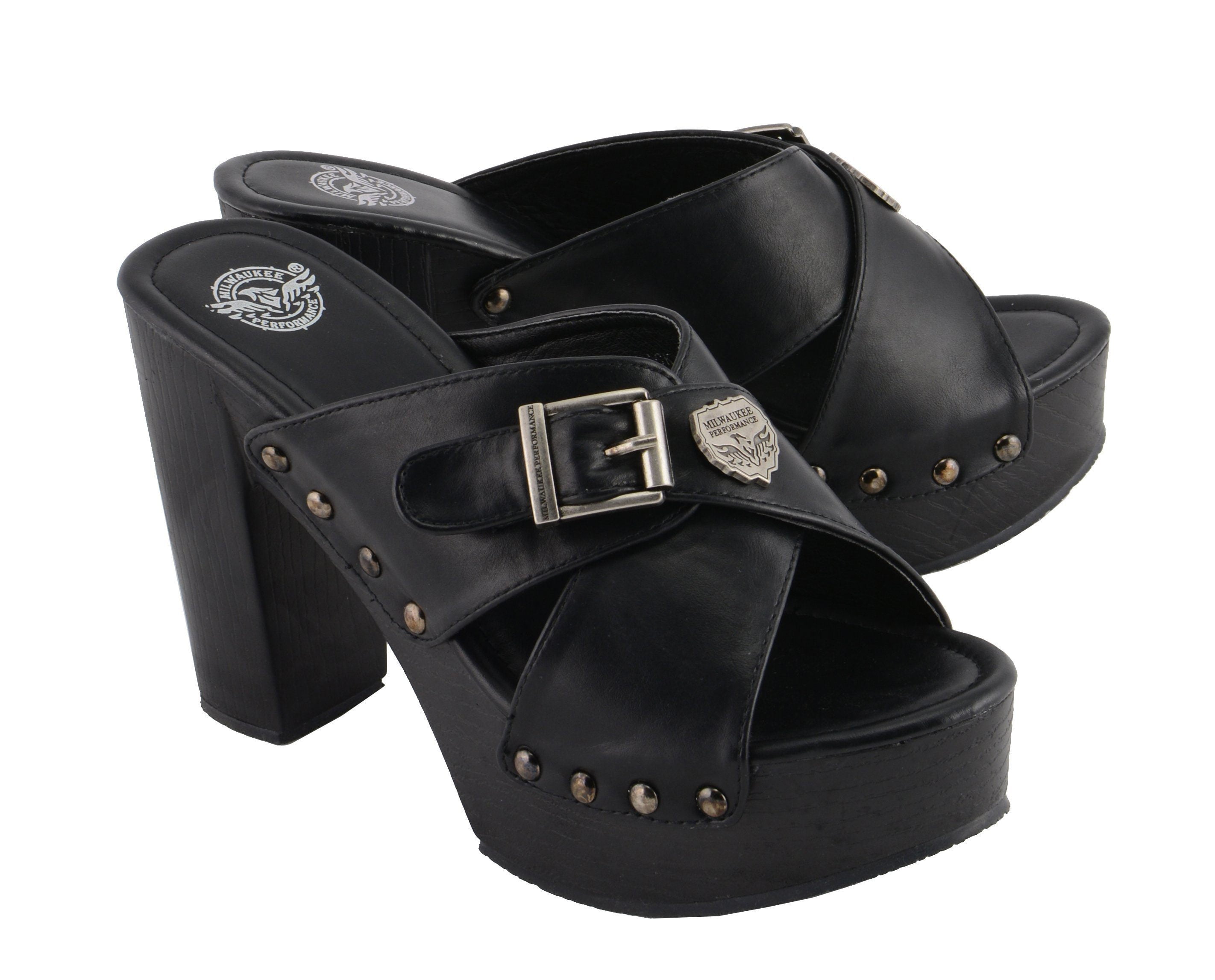 black clogs with buckle