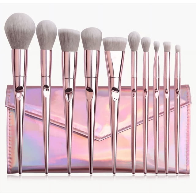 Juego De 10 Brochas Pincel De Maquillaje Profesional+estuche