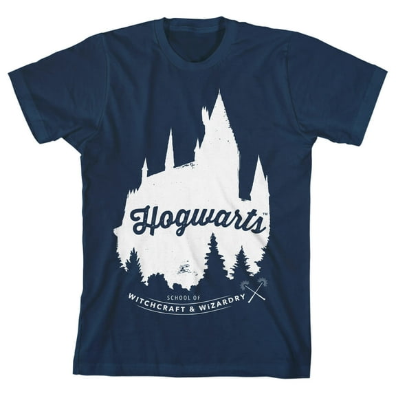 Harry Potter Hogwarts Castle Artwork Men's Navy-Blue T-Shirt-Medium