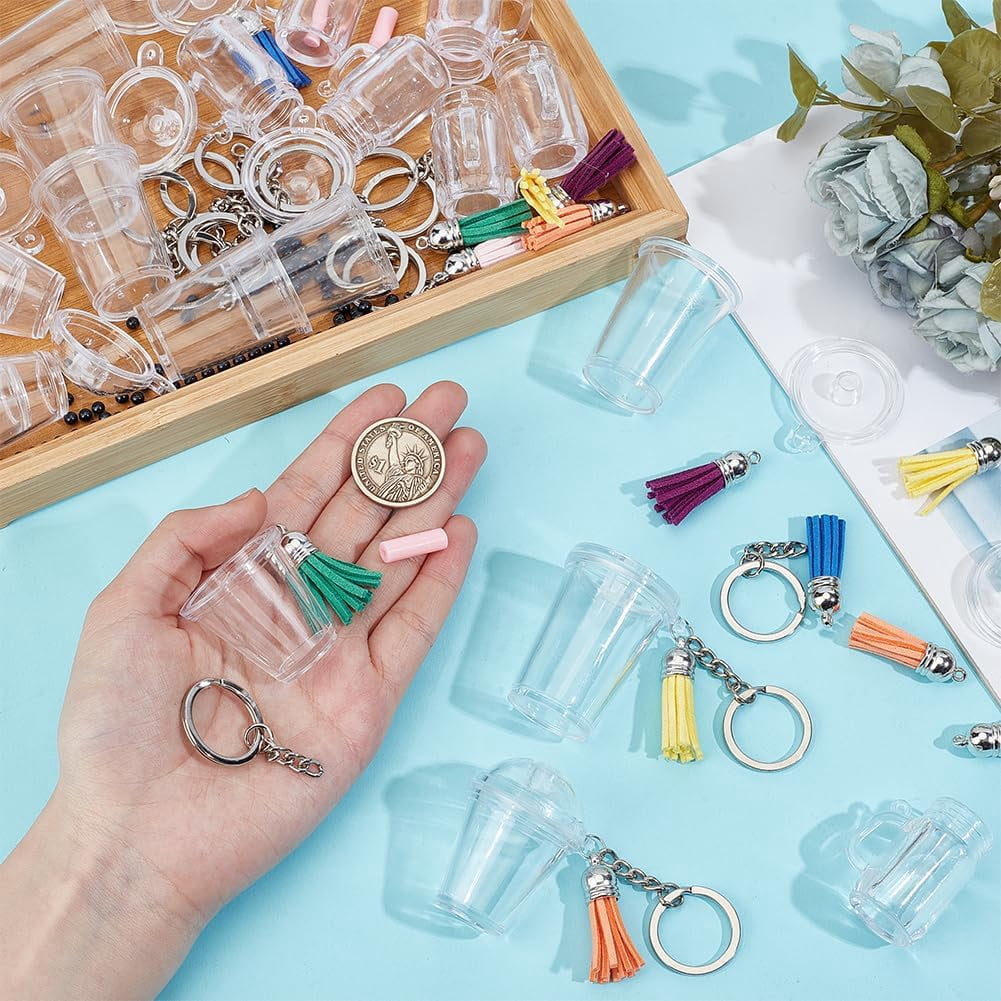 232pcs Tea Keychain Kit Colorful Cup Keychain Making Kit Milk Tea Accessories Set Keychains Set with Hole Cup Pendants with 200pcs Bead for Keychains DIY Earring Making Colorful DIY