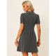 thumbnail image 4 of Minivestido Allegra K mezclilla mujer mangas abullonadas botones acampanado Gris Oscuro XL, 4 of 5