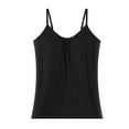 thumbnail image 7 of JIAYUE Women's Tank Tops Solid Color Sleeveless V-Neck Built In Bra Plus Size Flowy Adjustable Spaghetti Strap Pleated Loose Vest Leisure Female Camisole, 7 of 7
