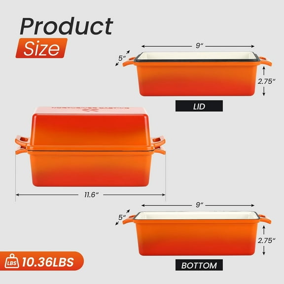 Enameled Cast Iron Loaf Pan with Lid, 9x5 Baking Set for Sourdough Bread