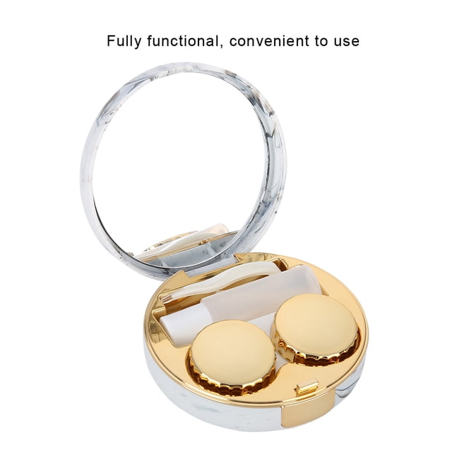 Contact Lens Case, Portable Lenses Soaking Case with Mirror, Tweezers and Solution Bottle, Marble Pattern, Care of Contact Lenses Green and Environmentally Friendly