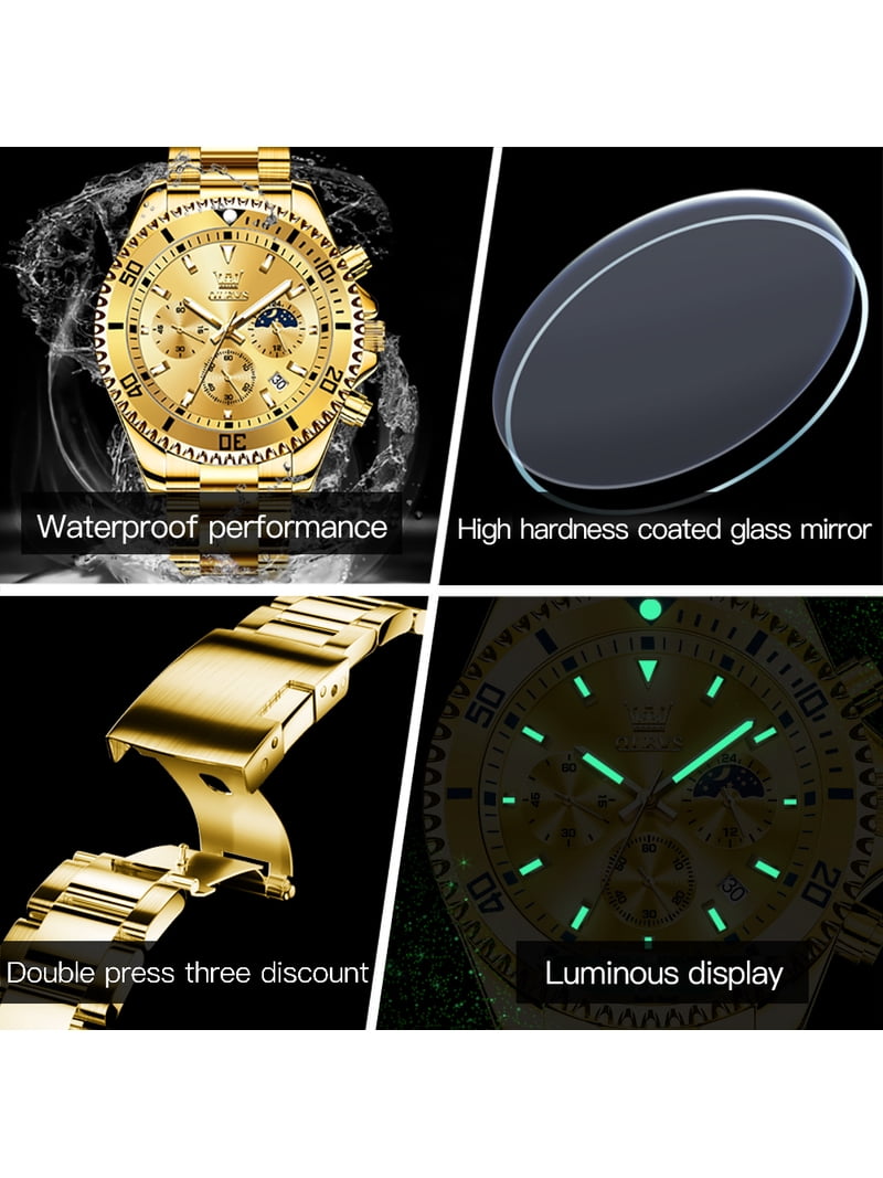 Montre Homme OLEVS Chronographe Luxe - Acier Inoxydable - Phase Lune - Étanche 3ATM