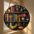 Bookshelf Sun Catcher Stained Glass Style Window Hanging Library Decor ...