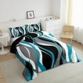thumbnail image 3 of Manfei Minimalist Abstract Queen Comforter Set, Aesthetic Striped Bedding Sets, Gray White Black Teal Bedding Comforter Set, Microfiber Bedroom Decor, Reversible 3pcs, 3 of 8