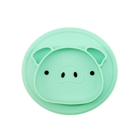 

Plate for Kids with Silicone Baby Bowl Suction Feeding Baby Tableware Children Dining Dishes Piggy Type Green