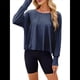 thumbnail image 2 of Top de Yoga Informal, Holgado, de Larga y Color Liso para Mujer, Suave y Transpirable. Azul Real XL, 2 of 10
