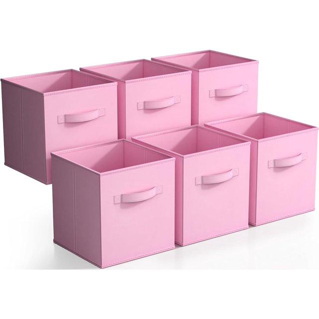 Sorbus Cestas de Tela Plegables de 28 Cm con Asas para Guardar y Organizar, Paquete de 6, Color Rosa Pastel