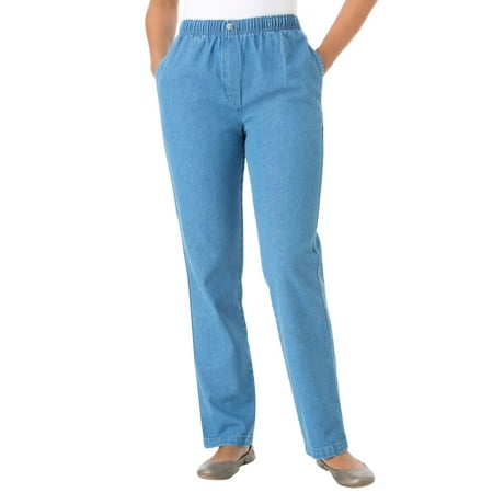 Woman Within Plus Size Petite Elastic-waist Cotton Straight Leg (Best Place For Petite Dress Pants)