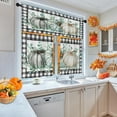 thumbnail image 3 of Pumpkin Fall Kitchen Curtains Plaid Gray Window Curtains Valance and Tier Set 36 Inch, Green Leaves Watercolor Rod Pocket Short Tier Curtain for Room, Vintage Small Cafe Kitchen Decor, 3 of 6