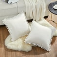 thumbnail image 2 of Thow Pillow Covers Decorative Couch Farmhouse Cushions for Sofa with Pom Poms Soft Velvet Pillow Cases for Couch Cushion Covers 18" x 18" for Bedroom Car, Pack of 2, 2 of 6