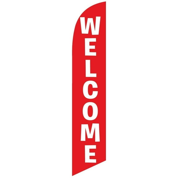 Welcome Feather Banner Swooper Flag for Festivals and Events, Replacement Flag, Red