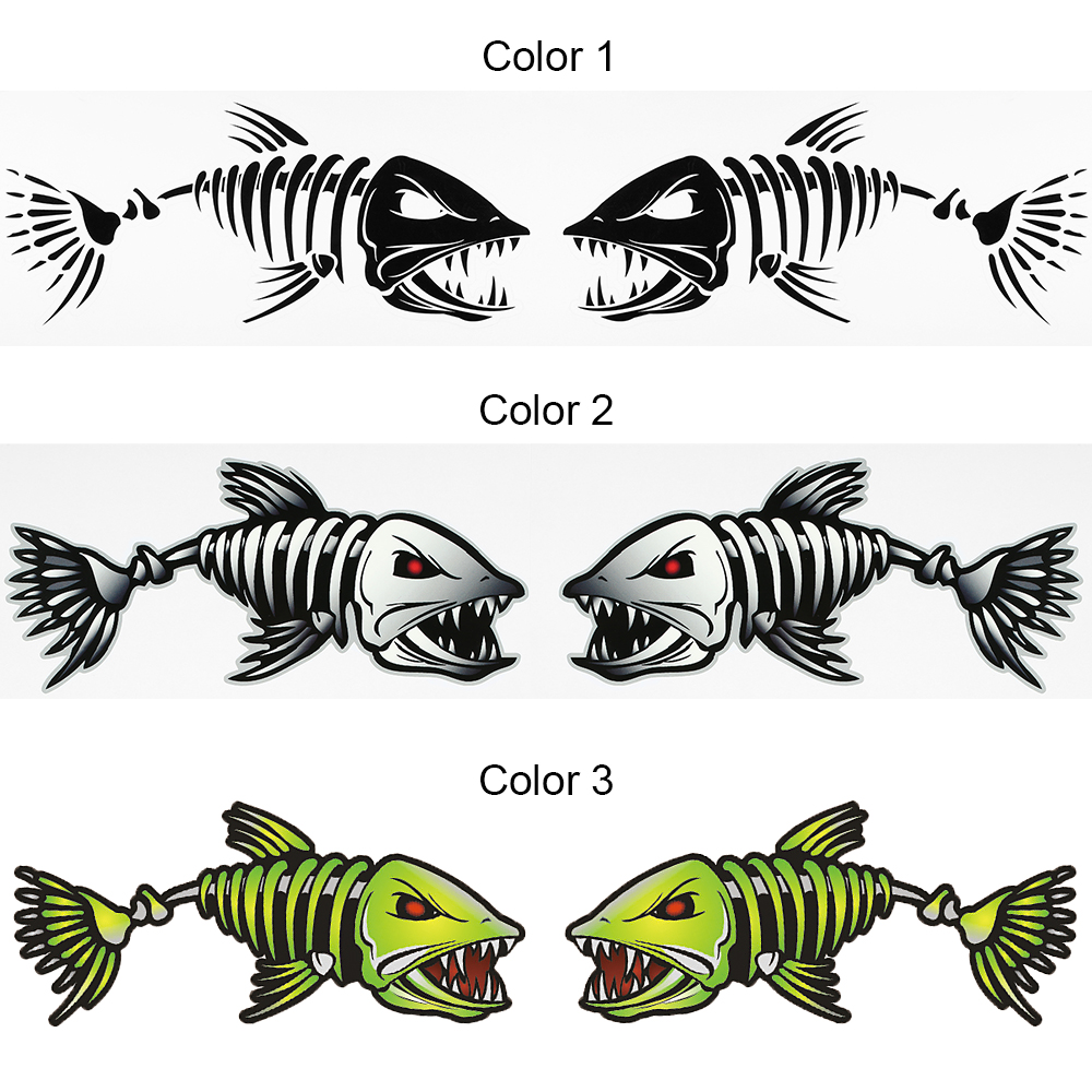 FLAWISH 4 Pieces/Set Waterproof Vinyl Skeleton Fish Bones Boat Canoe Kayak  Decals Fishing Stickers Graphics 