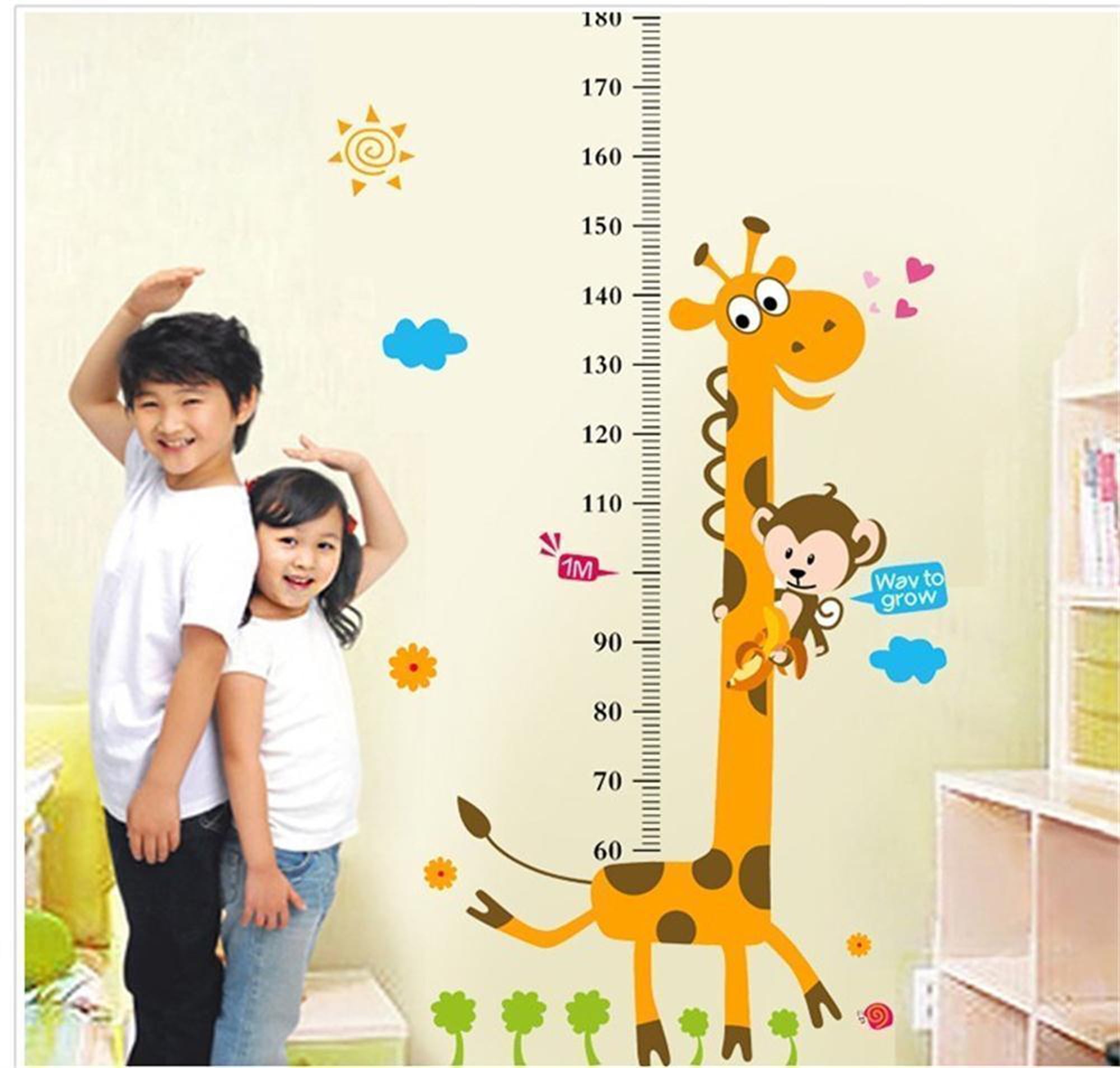 SUPERDANT 4 Sheets/Set Cartoon Height Growth Chart Wall Sticker Hot Air Balloon Park Animals Self-Adhesive Height Measurement Wall Decal for Play Room Nursery Bedroom Living Room Decor 35x10 