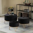 thumbnail image 4 of Round Velvet Ottoman Stool Raised with Hairpin Gold Base, Black, Large, 4 of 7
