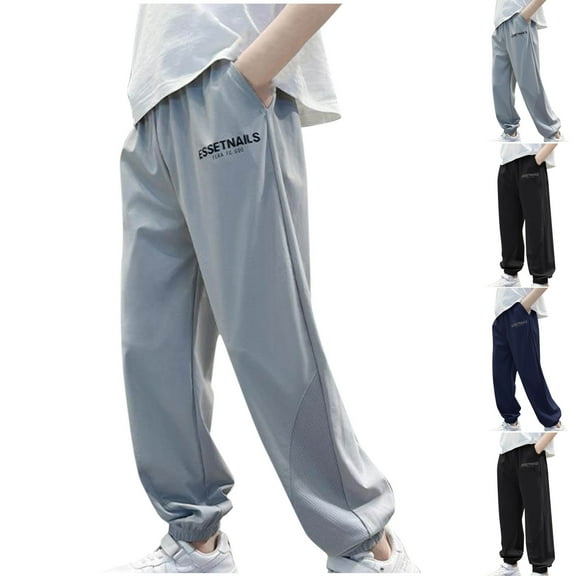 Fesfesfes Fashion Boys Summer Pants Ice Silk Feeling Pants Loose Thin Pants Elastic Summer Thin Sports Pants Casual Outerwear Pants