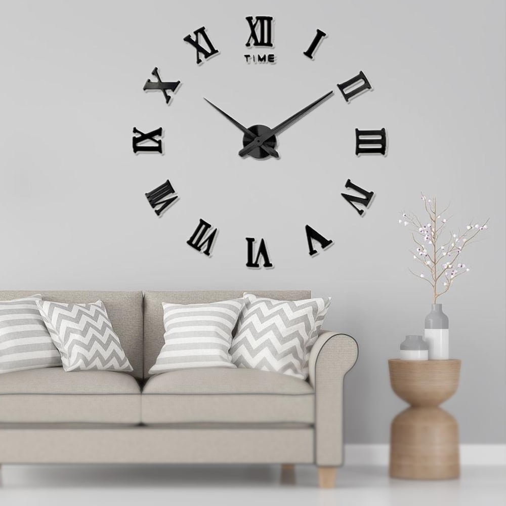 Modern DIY Large Wall Clock Kit 3D Mirror Surface Sticker for Home Office Room H
