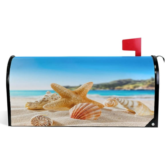 Beach Starfish Shell Mailbox Cover Summer Sea Ocean Mailbox Covers Magnetic Large Size 25.5" X 21" Mailbox Wraps Post Letter Box Cover Garden Decorations