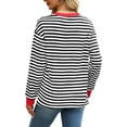 thumbnail image 4 of Chiclily Sweatshirts for Women Crewneck Casual Shirts Long Sleeve Shirts Tunic Tops Red Black Stripe L, 4 of 5