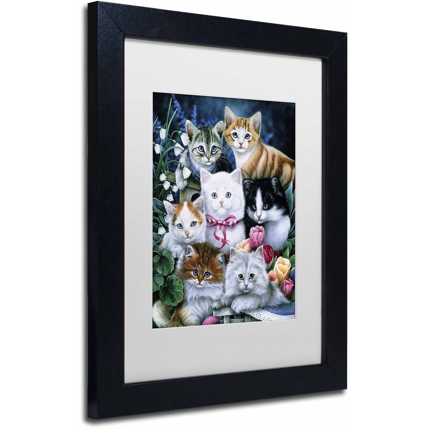 Trademark Fine Art 'Kittens' Canvas Art by Jenny Newland, White Matte, Black Frame