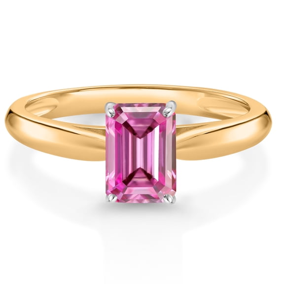 Gem Stone King 10K Yellow and White Gold Solitaire Engagement Ring Pink Octagon Moissanite (1.00 Cttw) (Size 8)