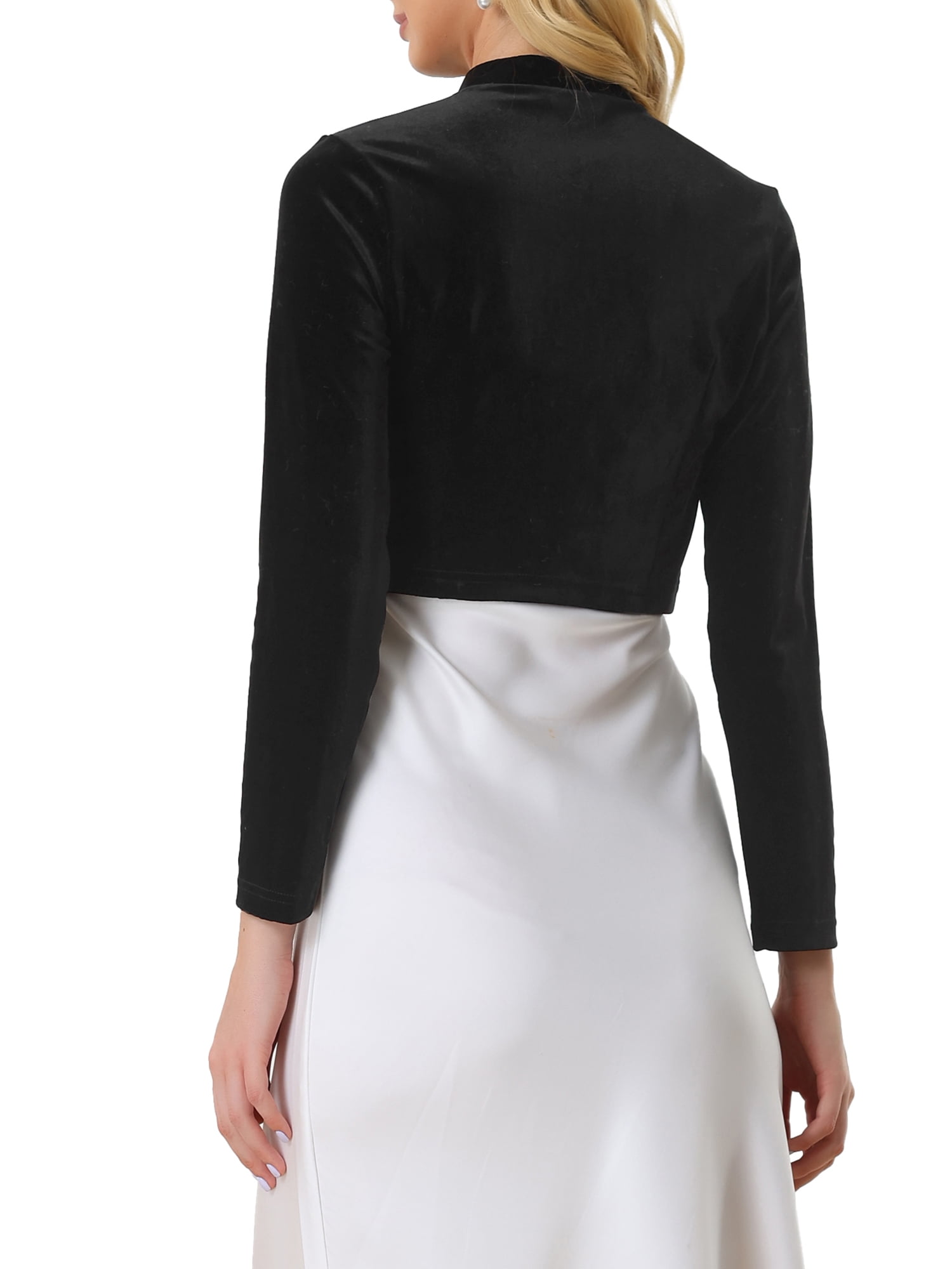 Unique Bargains Velvet Crop Shrug for Women's Tie Front Elegant Cocktail Bolero
