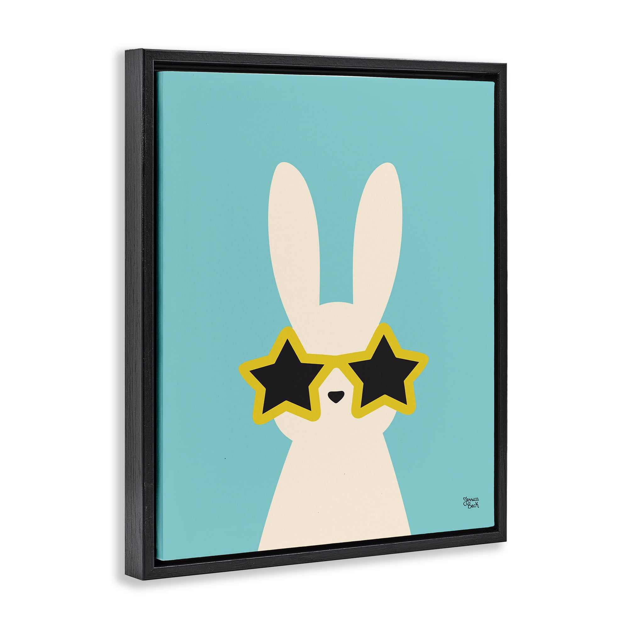 Stupell Industries Rabbit & Star Sunglasses Animals Painting Black Floater Framed Canvas Art Print Wall Art, 25 x 31