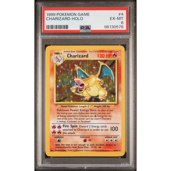 Collectible 1999 Pokemon Base Set Holo Charizard #4 PSA 6
