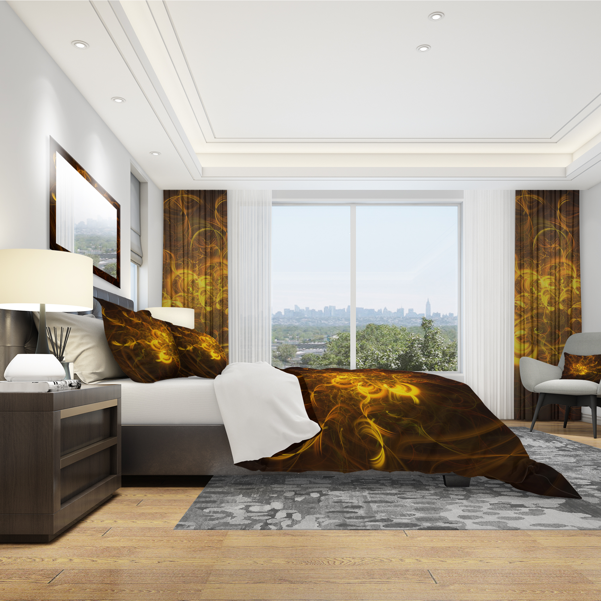 Designart 'Golden Fractal Flower in Dark' Modern & Contemporary Duvet Cover Set
