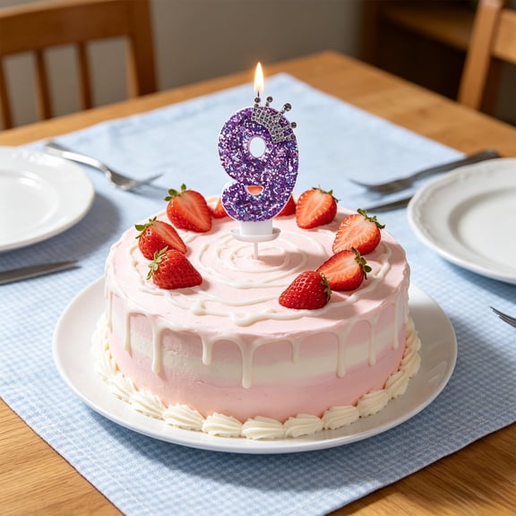 Number Birthday Candles, Purple Glitter Crown 0-9 Set Cake Topper Candles for Birthday Anniversary Milestone Party Dessert Decor