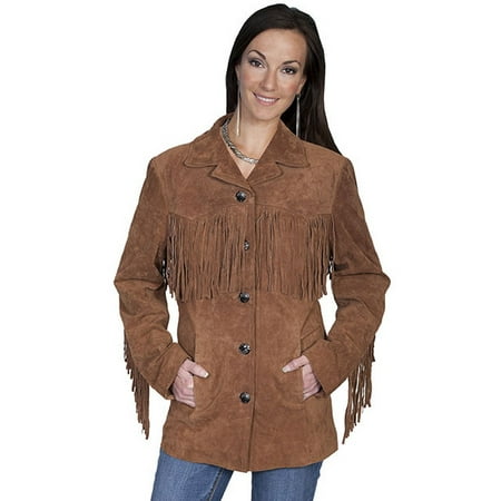 fringe jacket brown suede scully womens leather western button l74