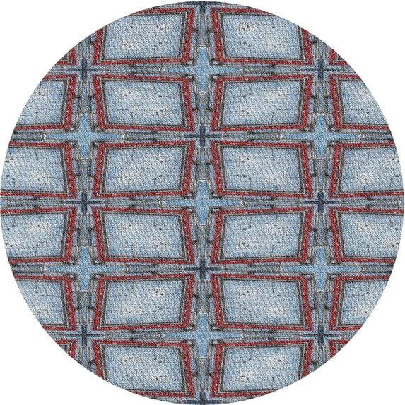 Ahgly Company Indoor Round Patterned Light Steel Blue Novelty Area Rugs, 4' Round