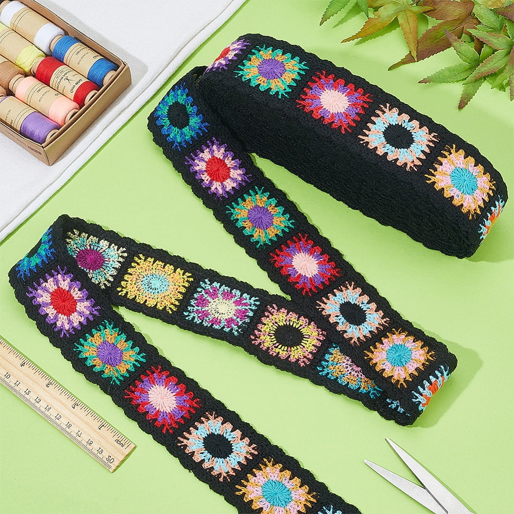 10 Yards Ethnic Style Polyester Ribbon for Clothes Dress Sewing Accessories Black 2 inch(51mm) about 10.00 Yards(9.14m)/Roll