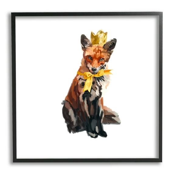 Stupell Industries Royal Fox with Crown Animals & Insects Painting Black Framed Art Print Wall Art, 12 x 12
