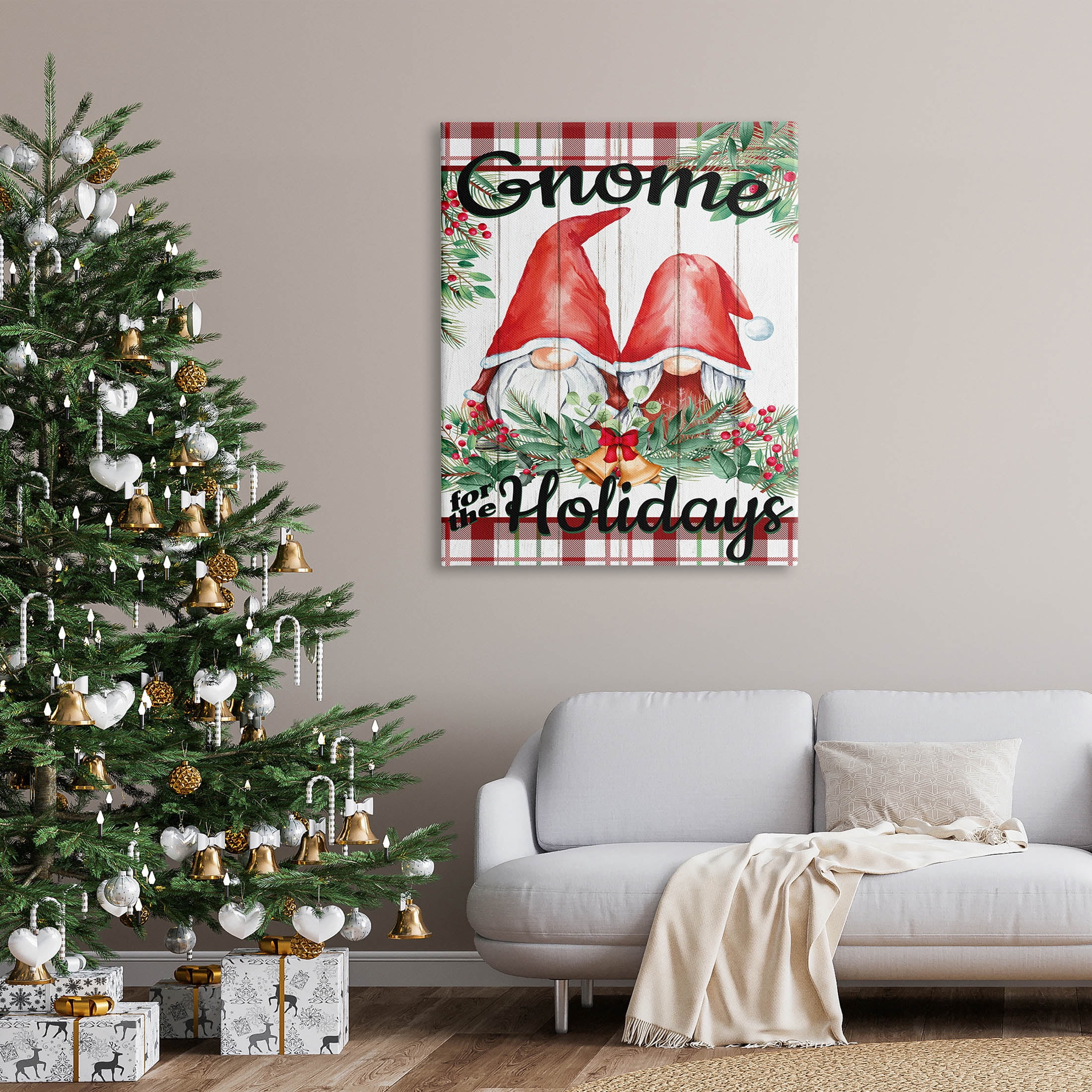 Stupell Industries Gnome For The Holidays Plaid Graphic Art Gallery Wrapped Canvas Print Wall Art, Design by Kim Allen