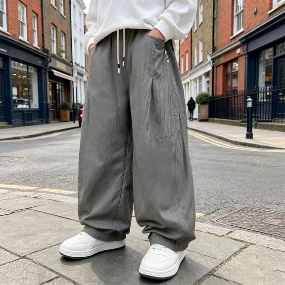 ersvoioy Boys Straight Leg Pants Elastic Waist Loose Fit Casual Trousers for Summer Size 5-15 Years